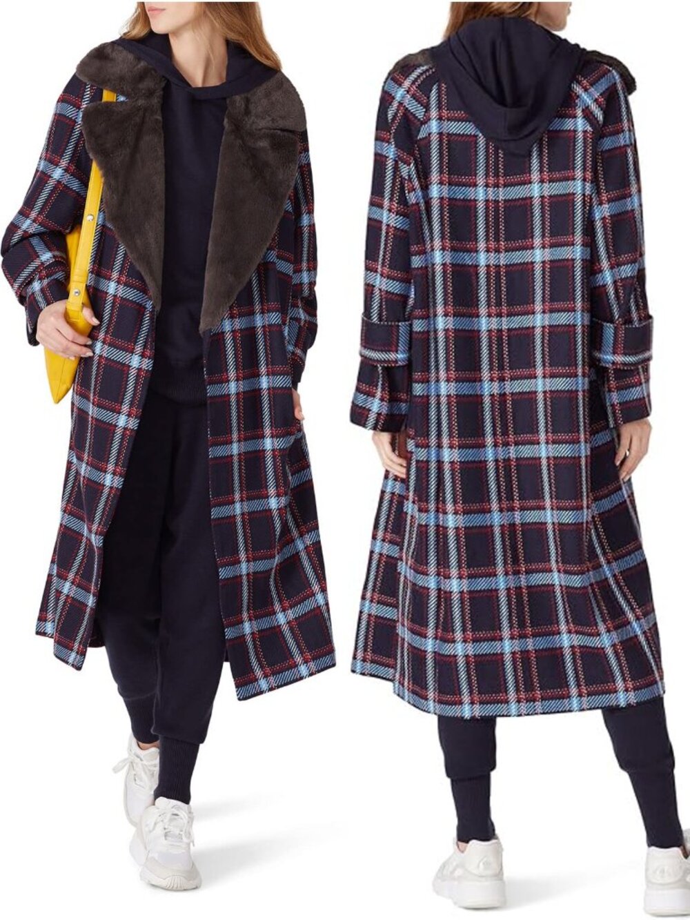 Victor Alfaro Collective Wool Blend Oversized Tweed Faux Fur Collar Coat Size XS